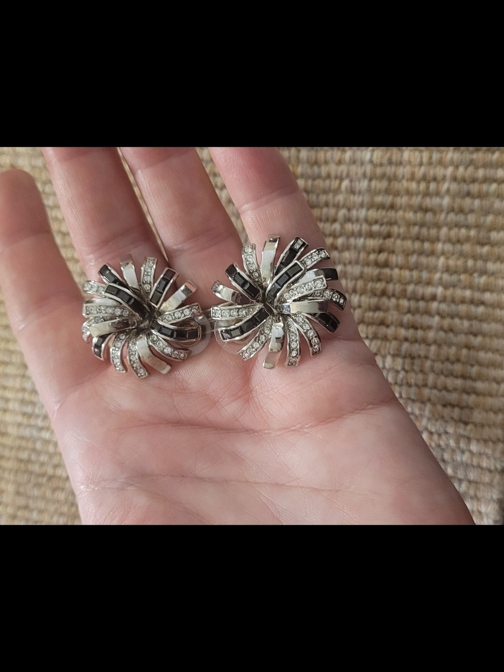 Silver-tone Black and Clear Crystal Swirl Earrings - Picture 3 of 5